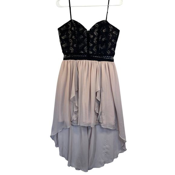 City Triangles WitchyGoth Fair Dress Lace Overlay Nude Black Junior Size 9 Prom - Picture 1 of 13